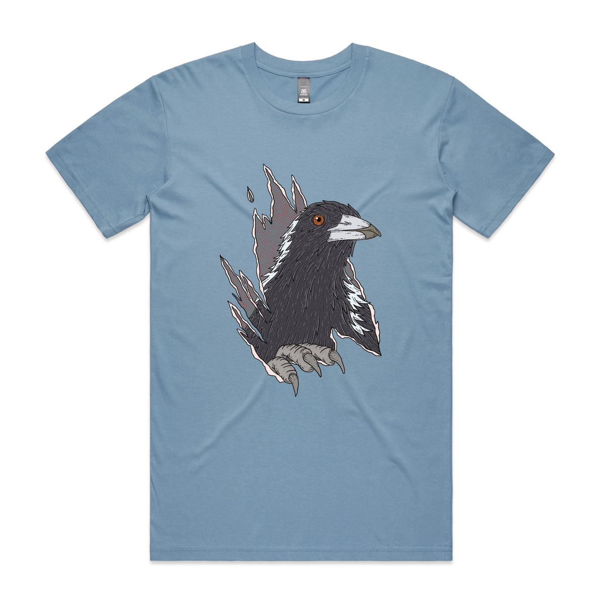 Carolina Blue unisex t-shirt with Magpie Attack graphic by Lonely Kids Club
