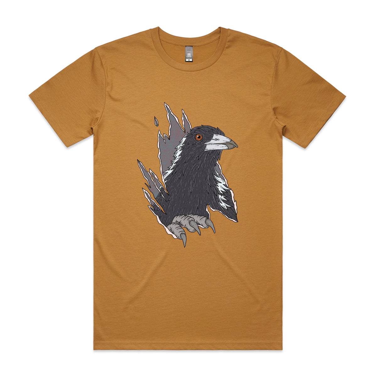 Camel unisex t-shirt with Magpie Attack graphic by Lonely Kids Club