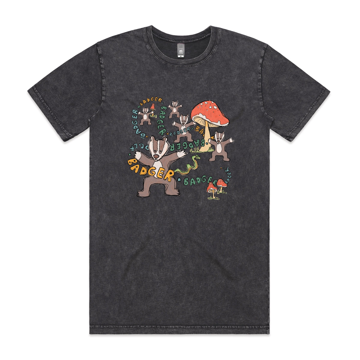 Acid Wash unisex t-shirt with Badger Badger Badger graphic by Lonely Kids Club