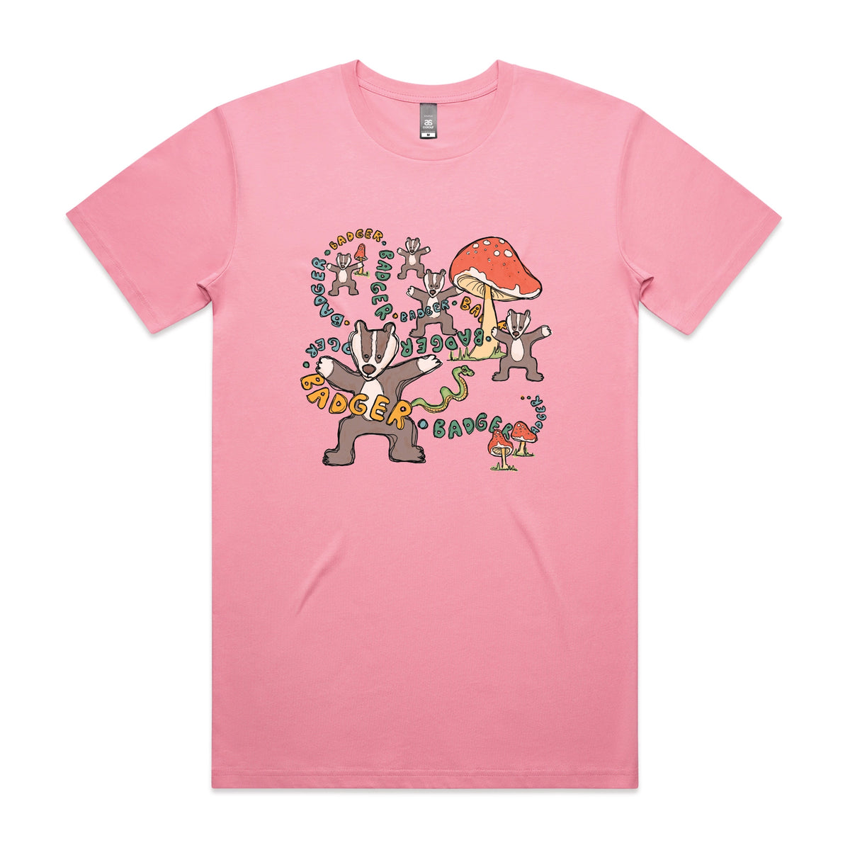 Bubblegum unisex t-shirt with Badger Badger Badger graphic by Lonely Kids Club