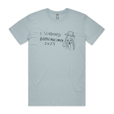 I Survived Barbenheimer Tee by Lonely Kids Club. All clothing from our T-shirts to our shorts and hoodies are ethically made, and printed packed and shipped from Sydney.