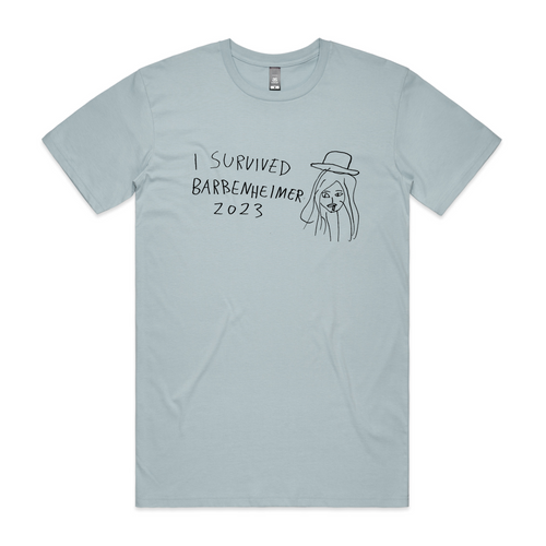 I Survived Barbenheimer Tee by Lonely Kids Club. All clothing from our T-shirts to our shorts and hoodies are ethically made, and printed packed and shipped from Sydney.