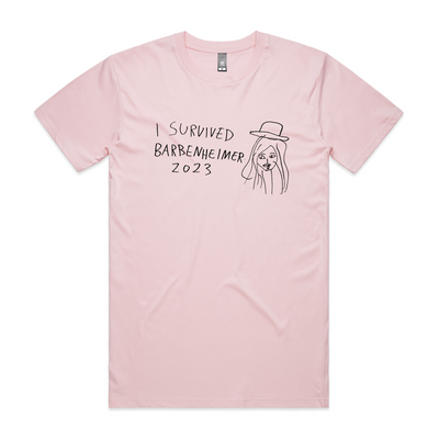 I Survived Barbenheimer Tee by Lonely Kids Club. All clothing from our T-shirts to our shorts and hoodies are ethically made, and printed packed and shipped from Sydney.