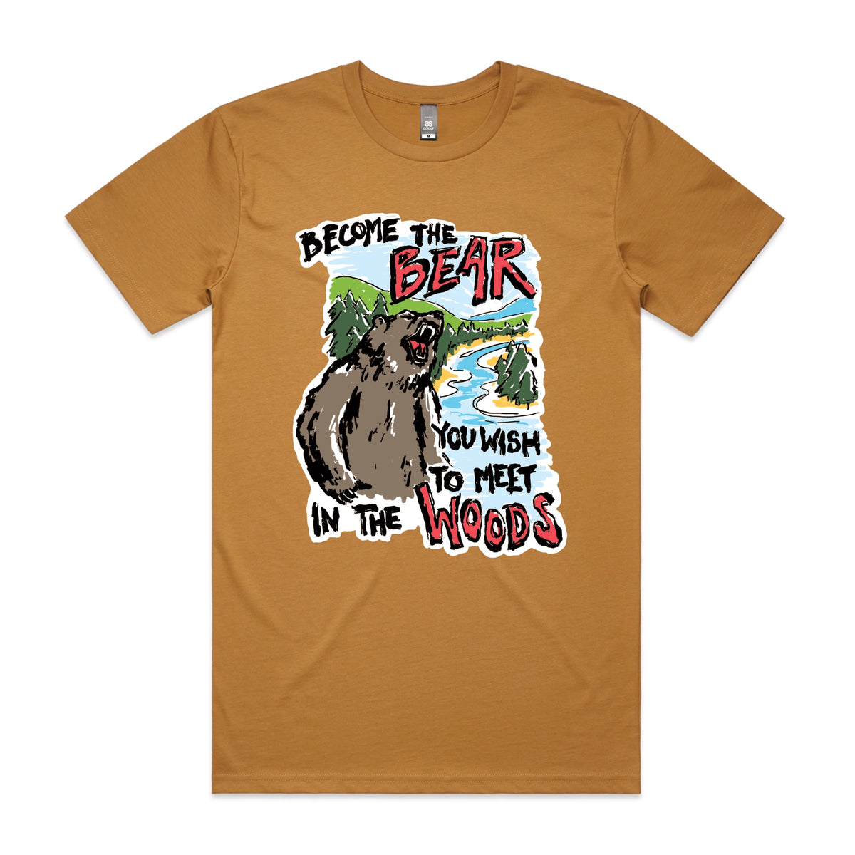 Camel unisex t-shirt with Become The Bear graphic by Lonely Kids Club