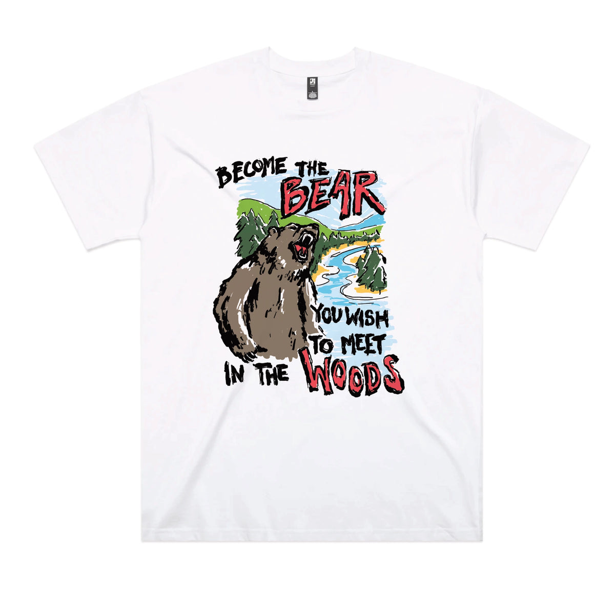 White oversized t-shirt with Become The Bear graphic by Lonely Kids Club