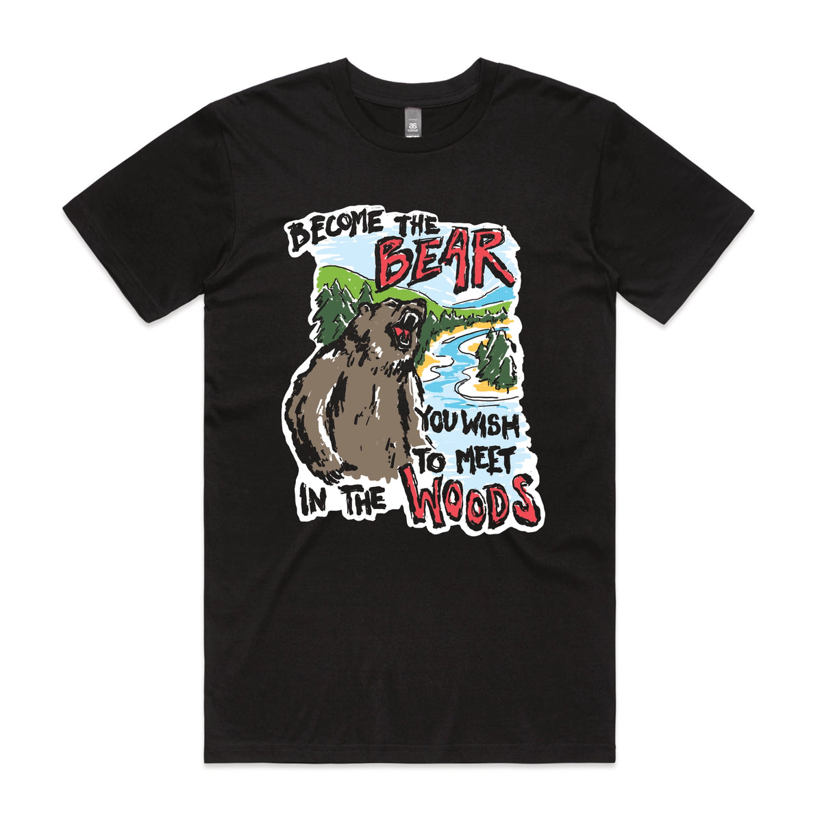 Black unisex t-shirt with Become The Bear graphic by Lonely Kids Club
