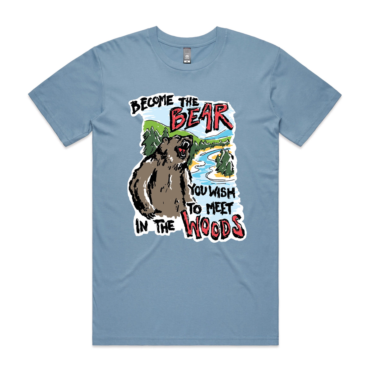 Carolina Blue unisex t-shirt with Become The Bear graphic by Lonely Kids Club