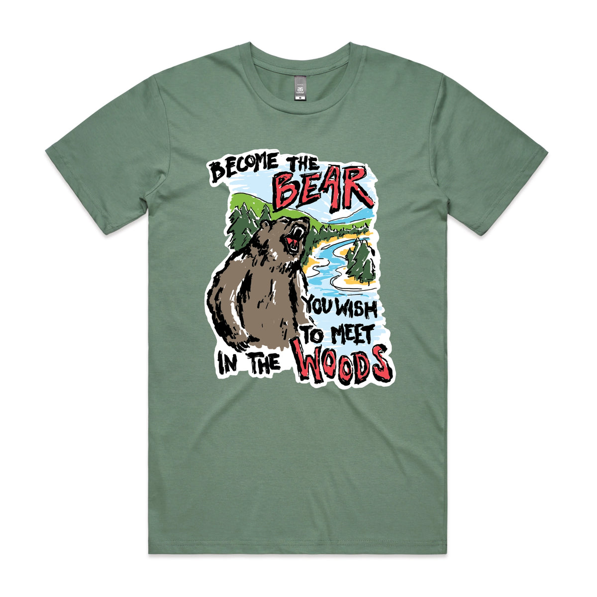 Sage unisex t-shirt with Become The Bear graphic by Lonely Kids Club