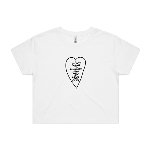 Bludgeon You With Love Tee by Lonely Kids Club. All clothing from our T-shirts to our shorts and hoodies are ethically made, and printed packed and shipped from Sydney.