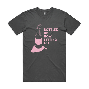 Bottled Up Now Letting Go Tee by Lonely Kids Club. All clothing from our T-shirts to our shorts and hoodies are ethically made, and printed packed and shipped from Sydney.