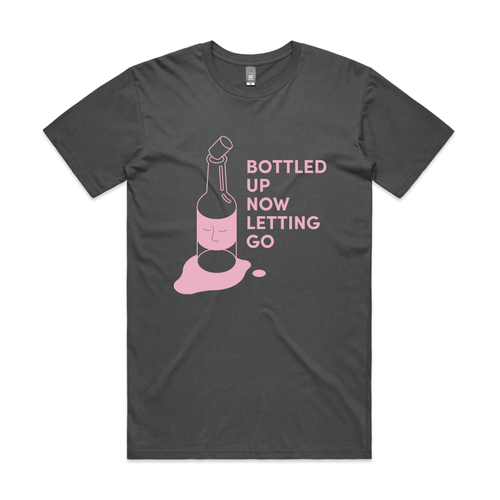 Bottled Up Now Letting Go Tee by Lonely Kids Club. All clothing from our T-shirts to our shorts and hoodies are ethically made, and printed packed and shipped from Sydney.