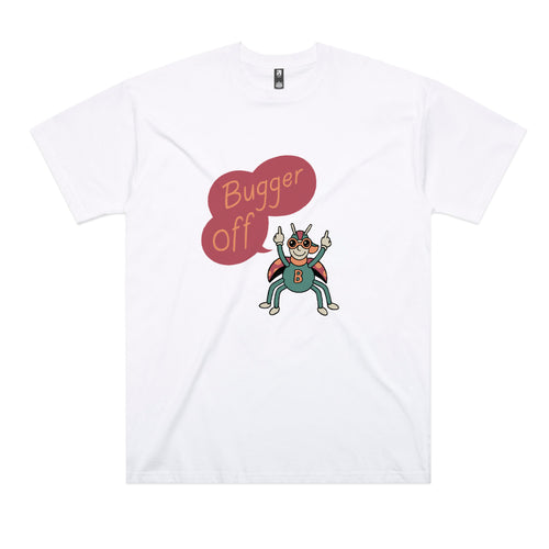 Bugger Off Tee by Lonely Kids Club. All clothing from our T-shirts to our shorts and hoodies are ethically made, and printed packed and shipped from Sydney.