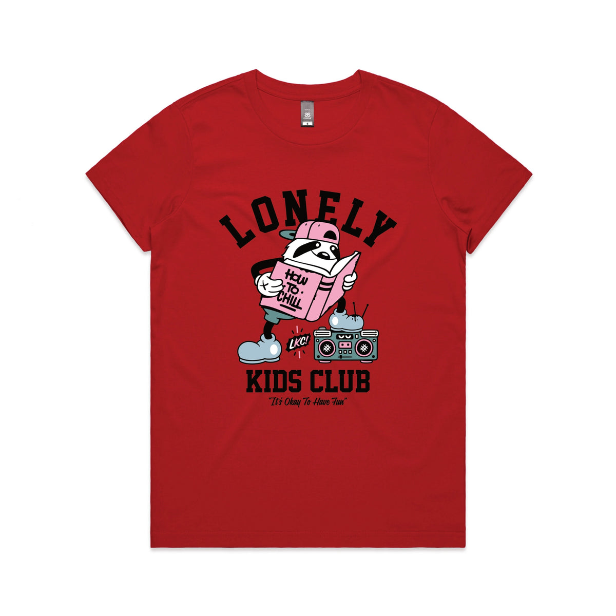 Red fitted womens t-shirt with Campus graphic by Lonely Kids Club