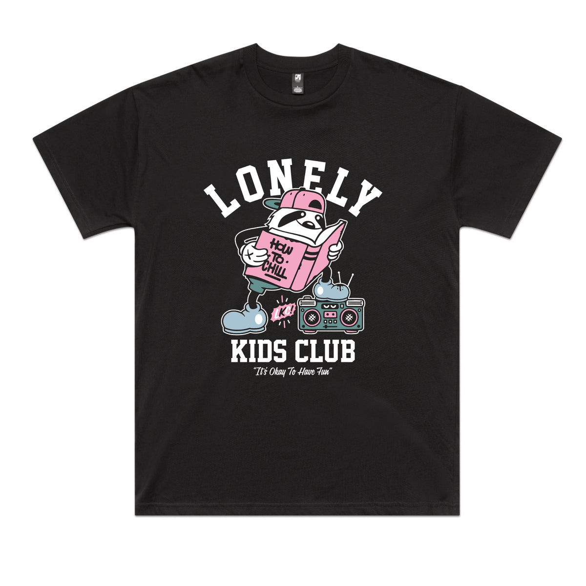 Black oversized t-shirt with Campus graphic by Lonely Kids Club
