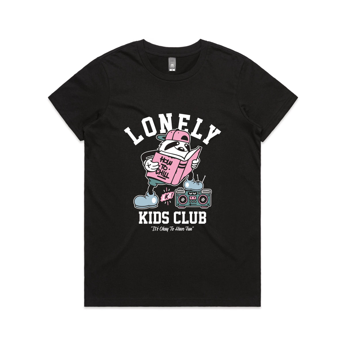 Black fitted womens t-shirt with Campus graphic by Lonely Kids Club