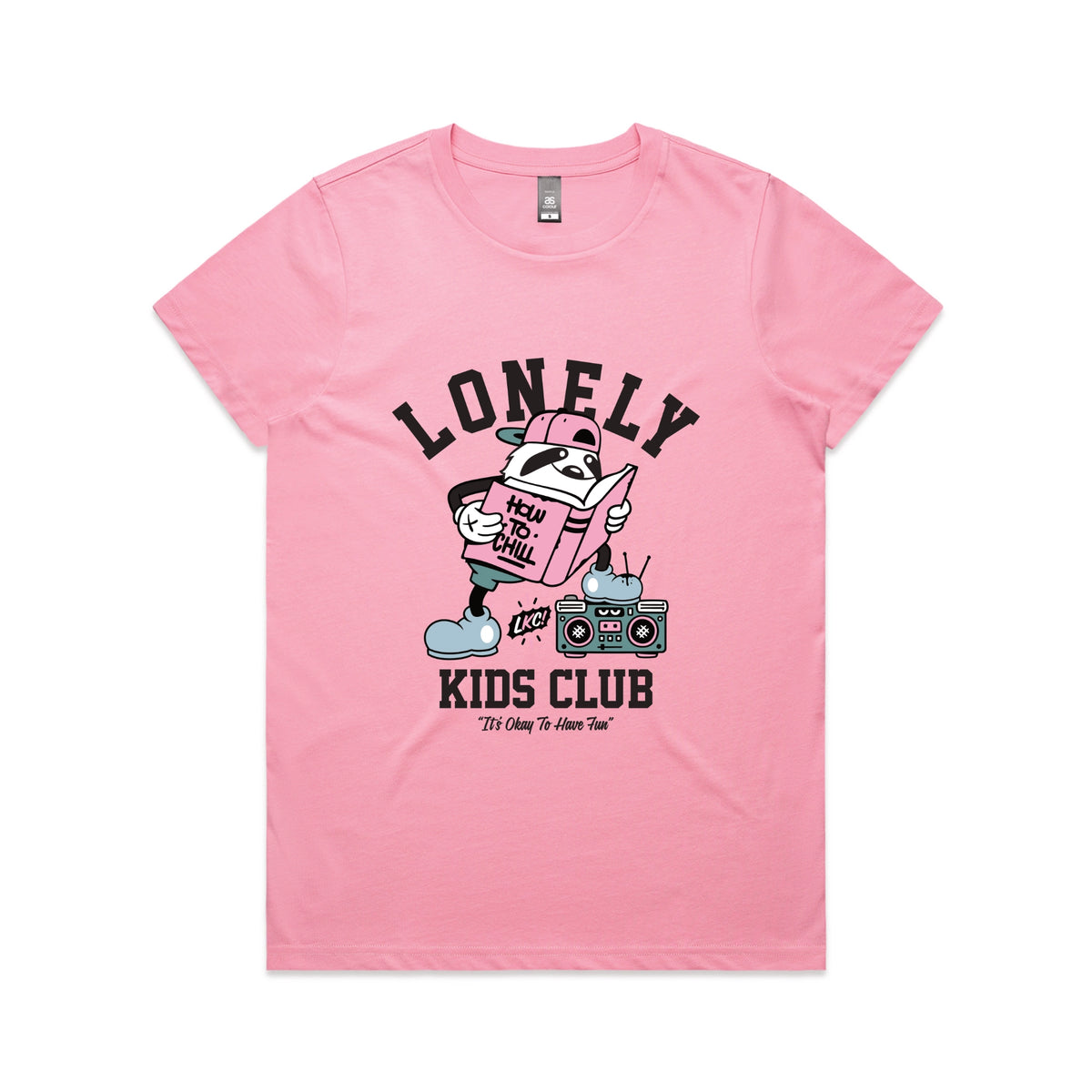 Bubblegum fitted womens t-shirt with Campus graphic by Lonely Kids Club