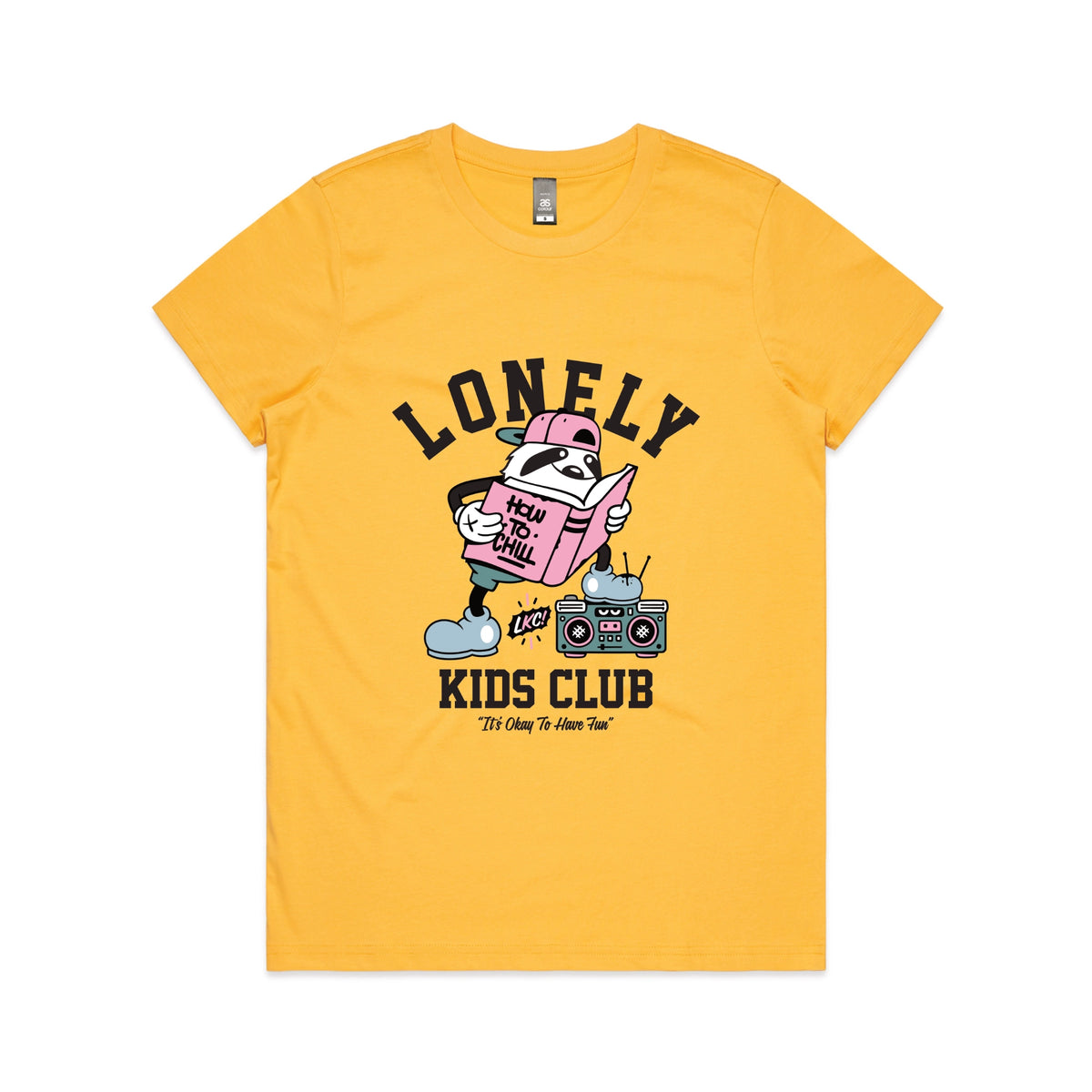 Yellow fitted womens t-shirt with Campus graphic by Lonely Kids Club