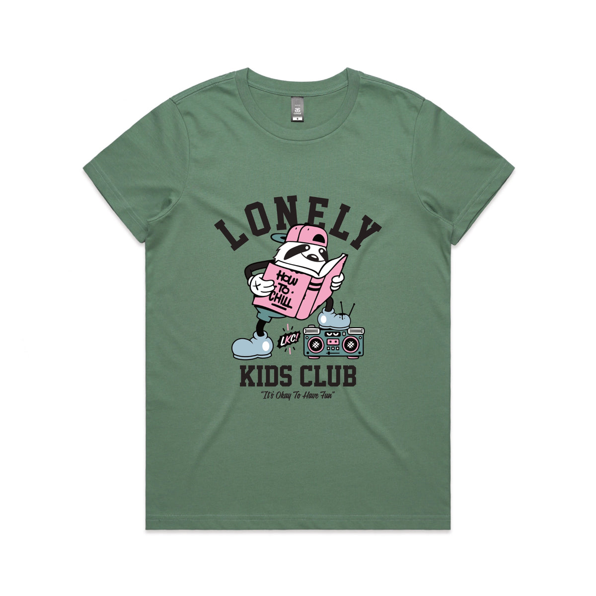 Sage fitted womens t-shirt with Campus graphic by Lonely Kids Club