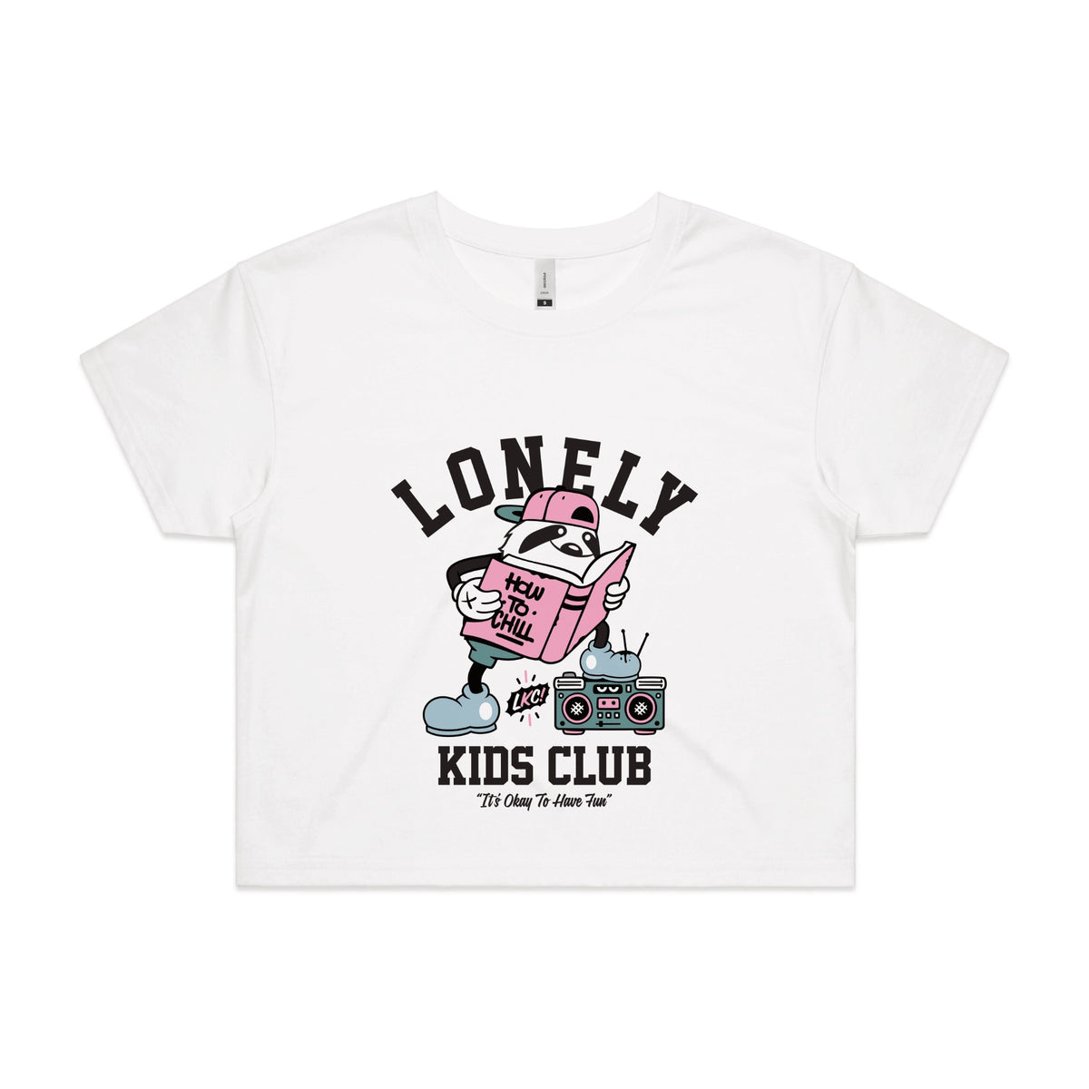 White crop top with Campus graphic by Lonely Kids Club