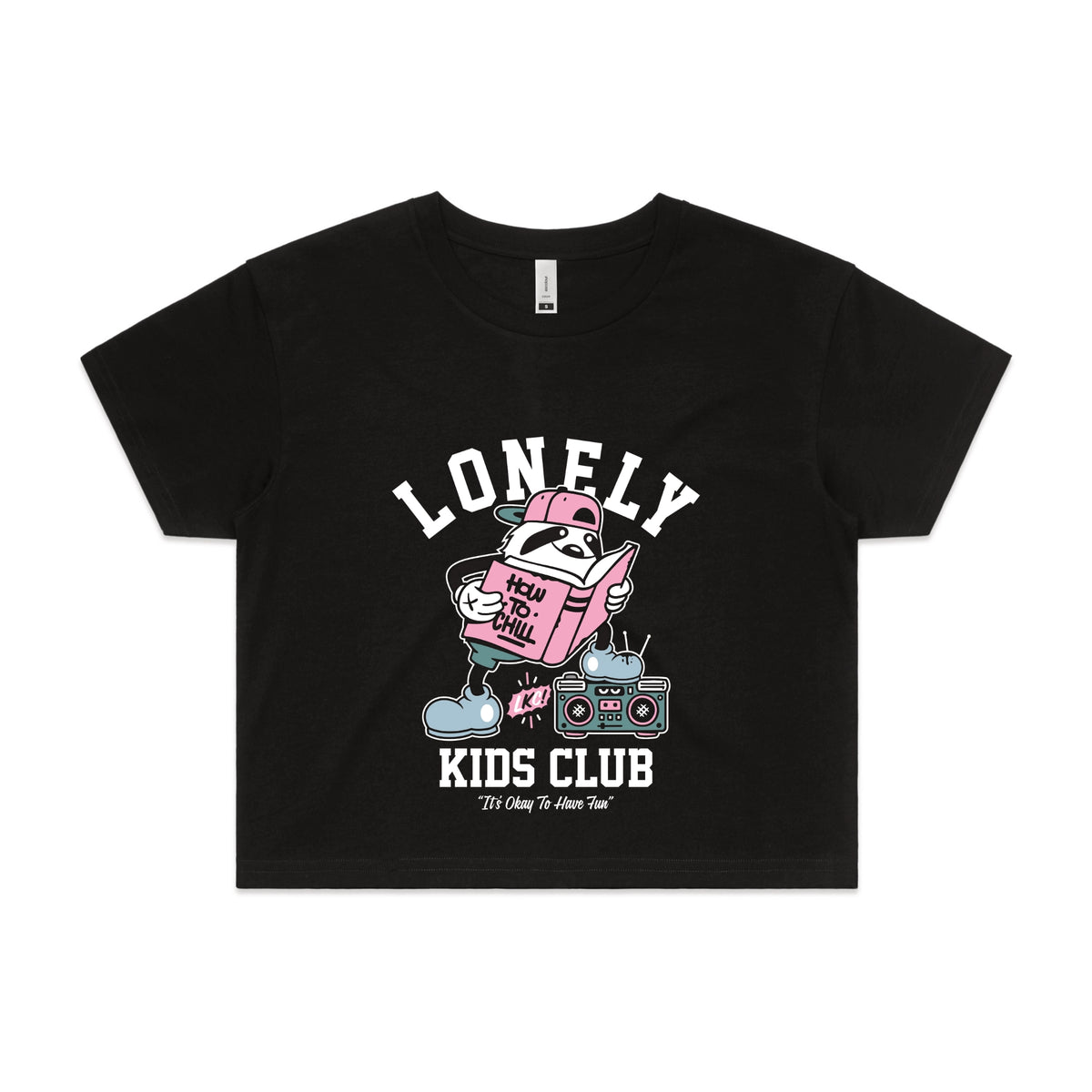 Black crop top with Campus graphic by Lonely Kids Club