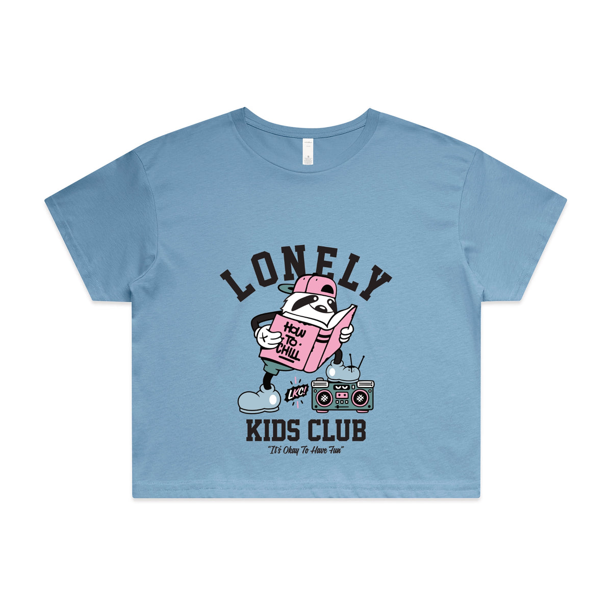 Carolina Blue crop top with Campus graphic by Lonely Kids Club