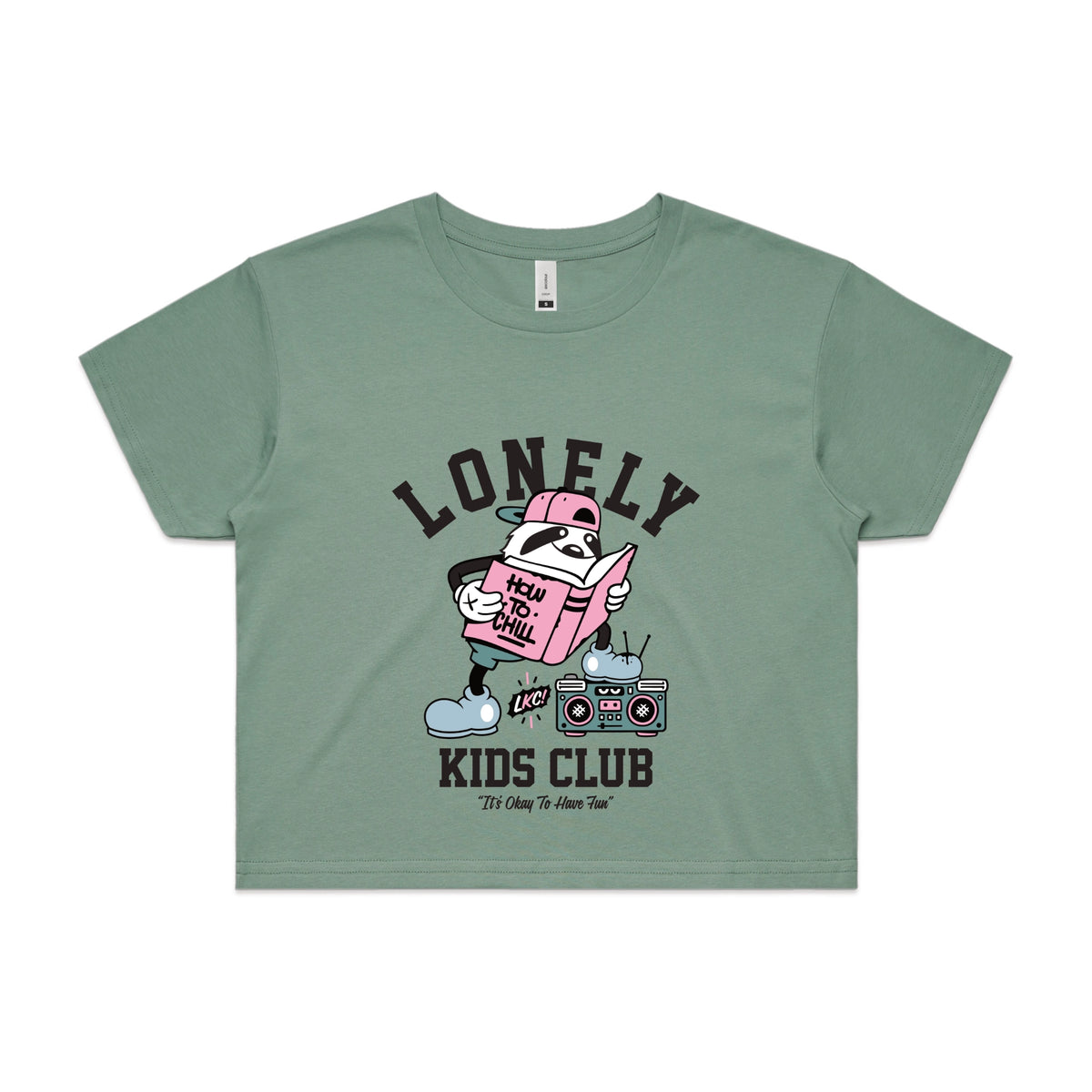 Sage crop top with Campus graphic by Lonely Kids Club