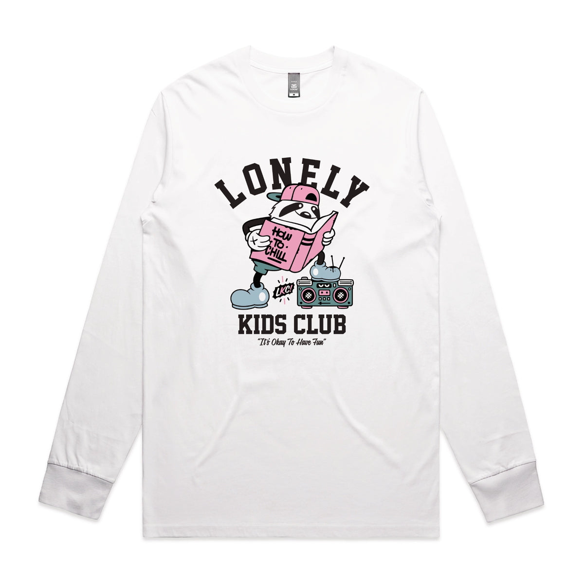 White long sleeve t-shirt with Campus graphic by Lonely Kids Club
