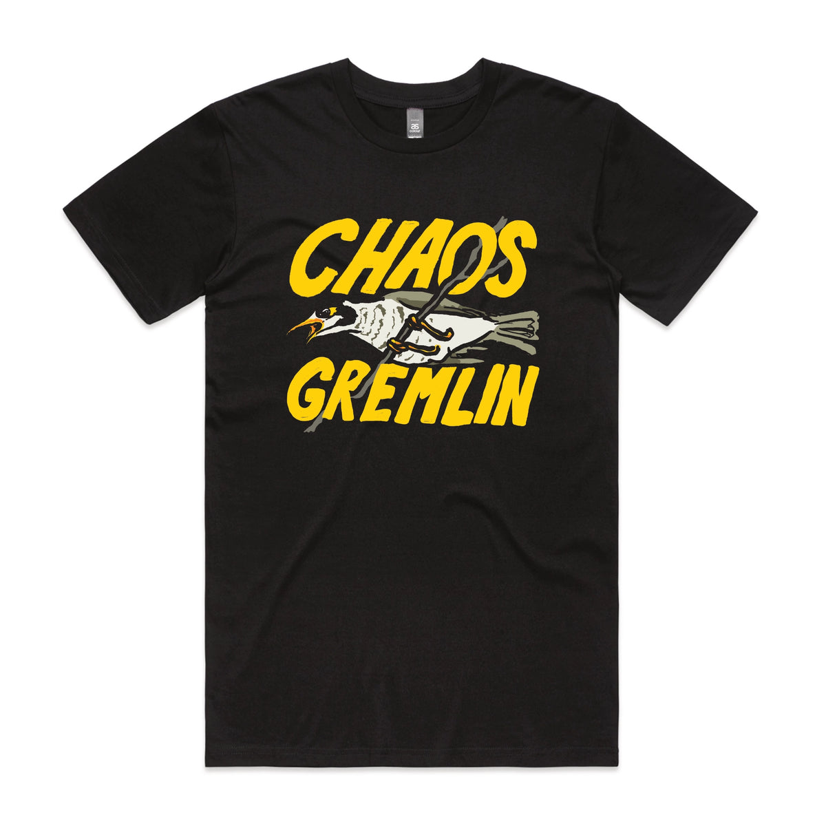Black unisex t-shirt with Chaos Gremlin graphic by Lonely Kids Club