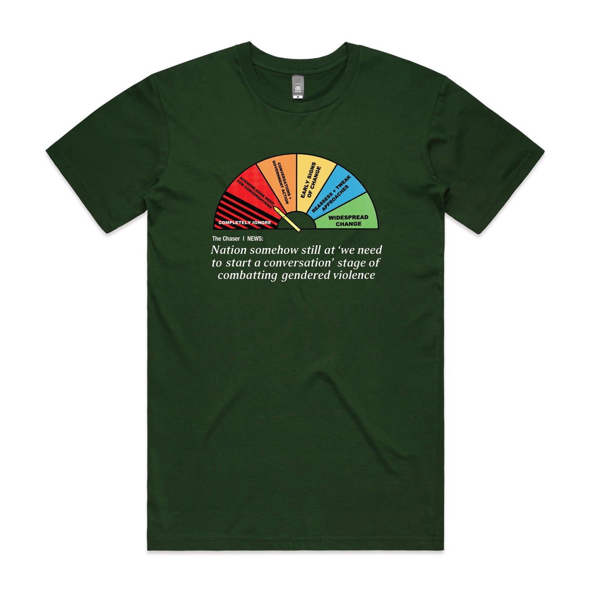 Forest Green unisex t-shirt with Start A Conversation graphic by Lonely Kids Club