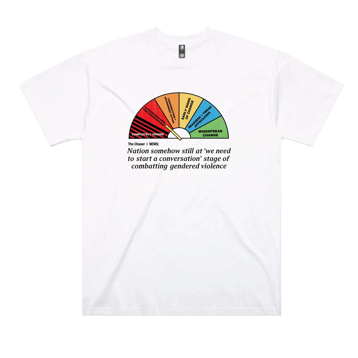 White oversized t-shirt with Start A Conversation graphic by Lonely Kids Club