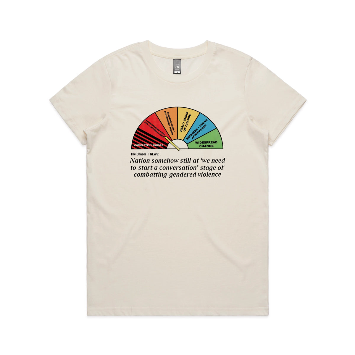 Ecru fitted womens t-shirt with Start A Conversation graphic by Lonely Kids Club