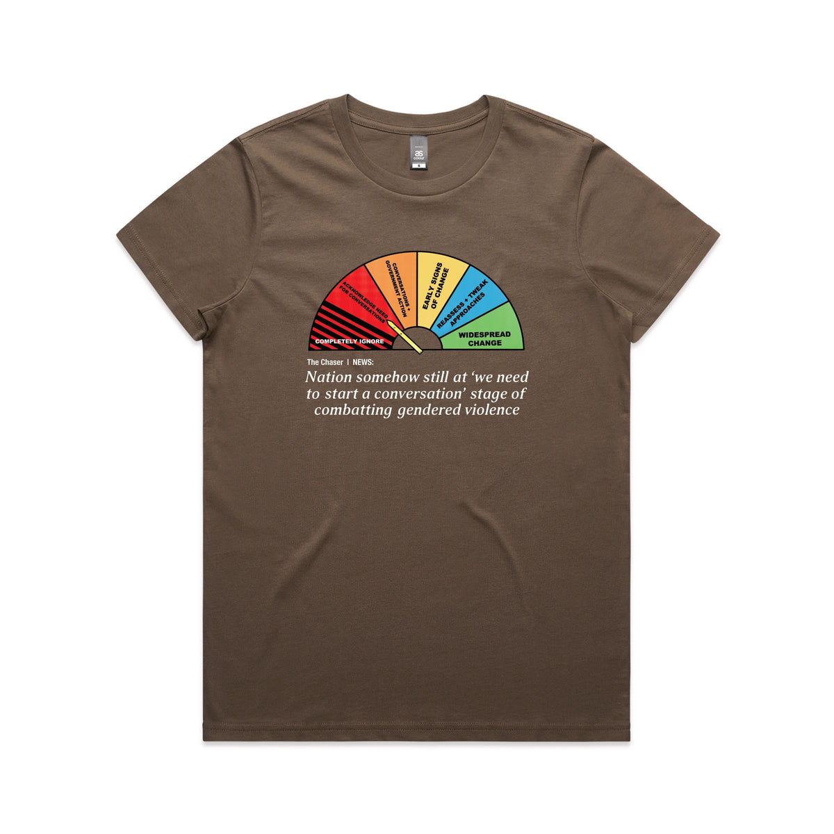 Walnut fitted womens t-shirt with Start A Conversation graphic by Lonely Kids Club