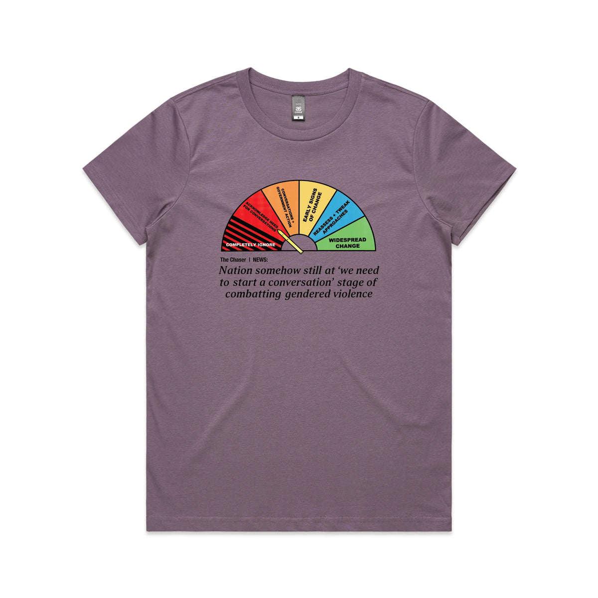 Mauve fitted womens t-shirt with Start A Conversation graphic by Lonely Kids Club