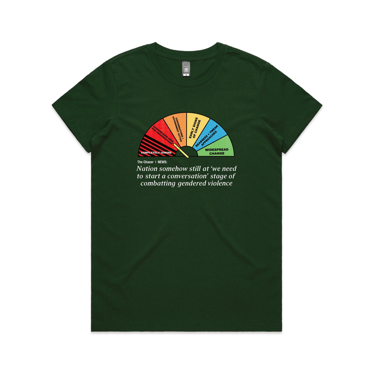 Forest Green fitted womens t-shirt with Start A Conversation graphic by Lonely Kids Club
