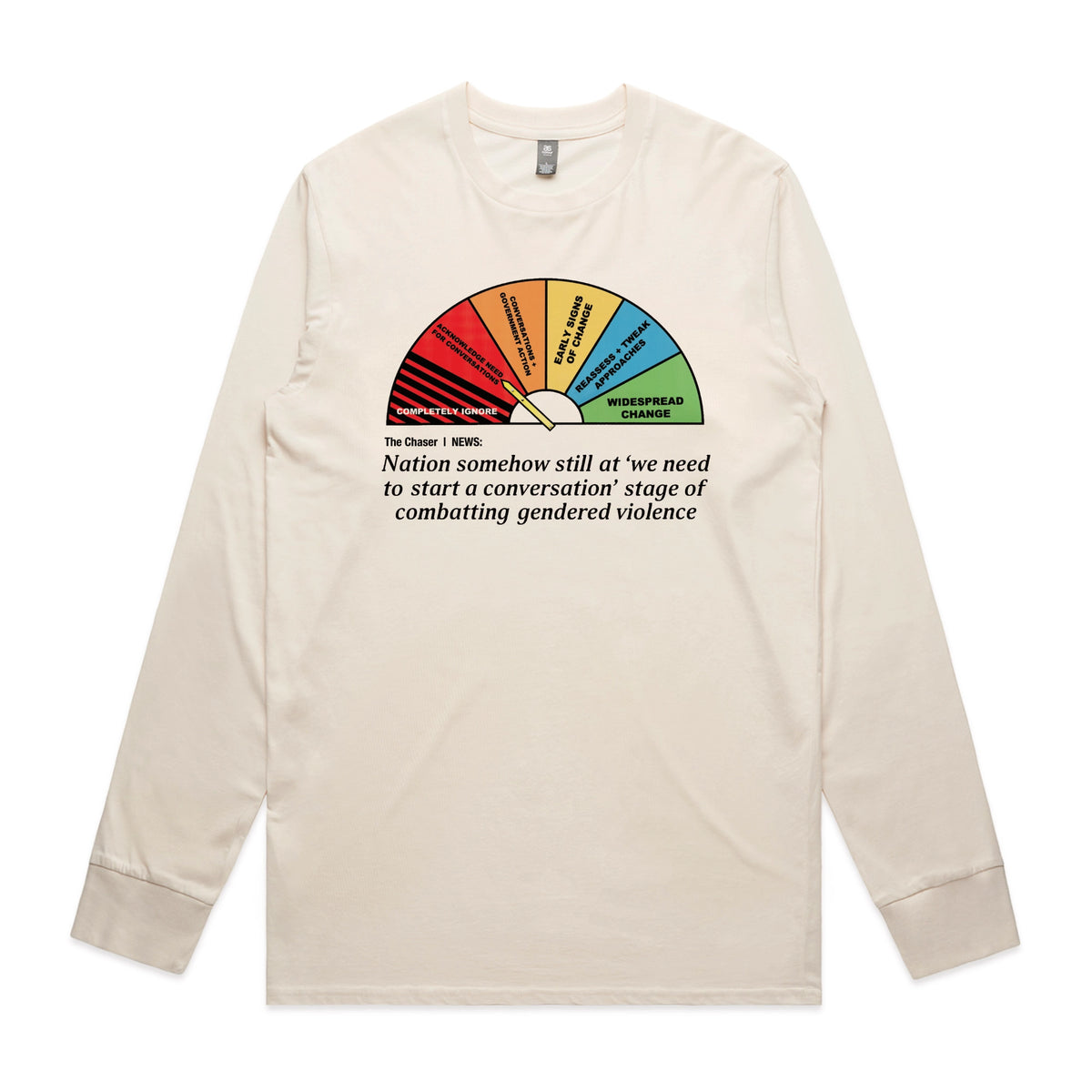 Ecru long sleeve t-shirt with Start A Conversation graphic by Lonely Kids Club