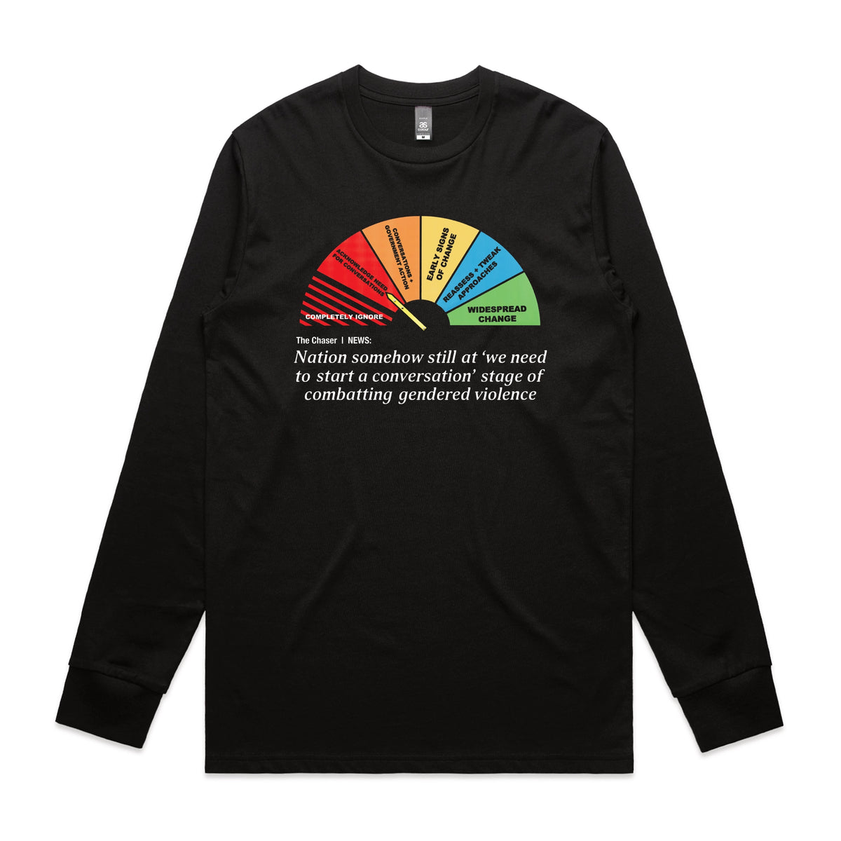 Black long sleeve t-shirt with Start A Conversation graphic by Lonely Kids Club