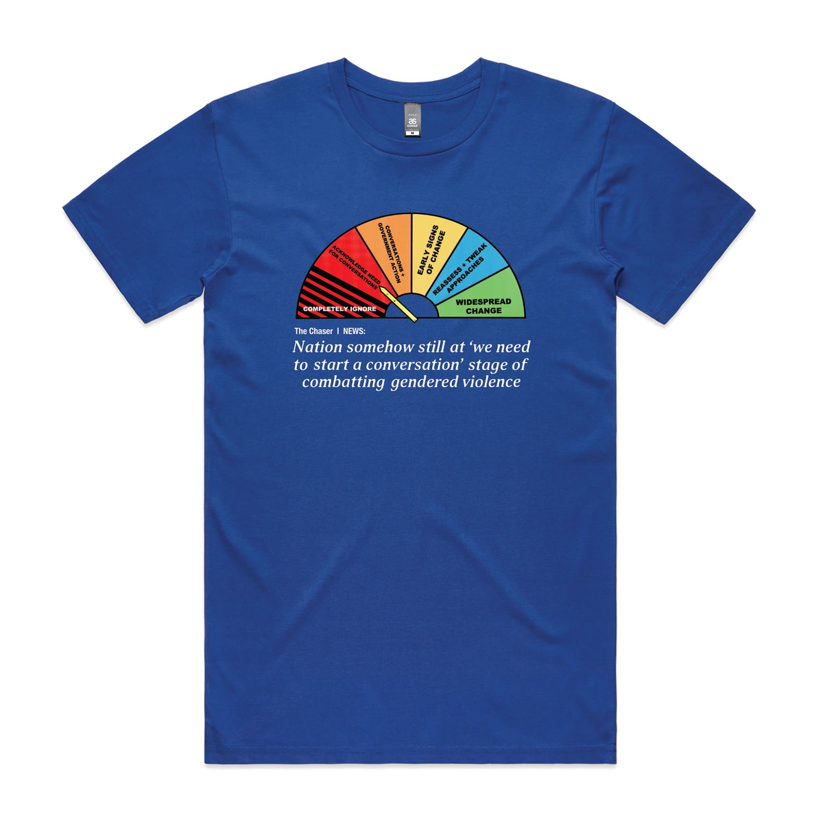 Royal Blue unisex t-shirt with Start A Conversation graphic by Lonely Kids Club