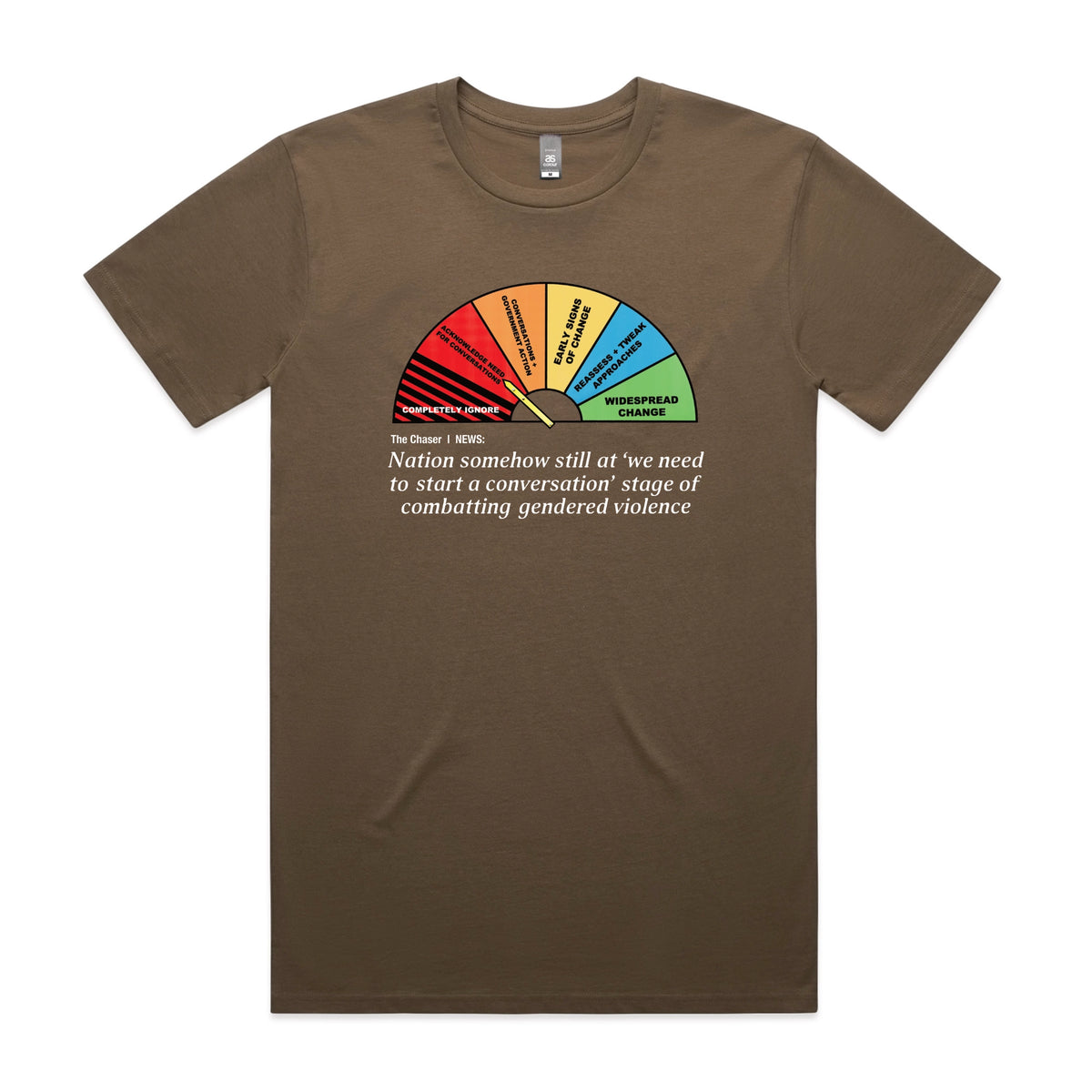 Walnut unisex t-shirt with Start A Conversation graphic by Lonely Kids Club