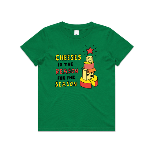 Cheeses Is The Reason Kids Tee by Lonely Kids Club. All clothing from our T-shirts to our shorts and hoodies are ethically made, and printed packed and shipped from Sydney.