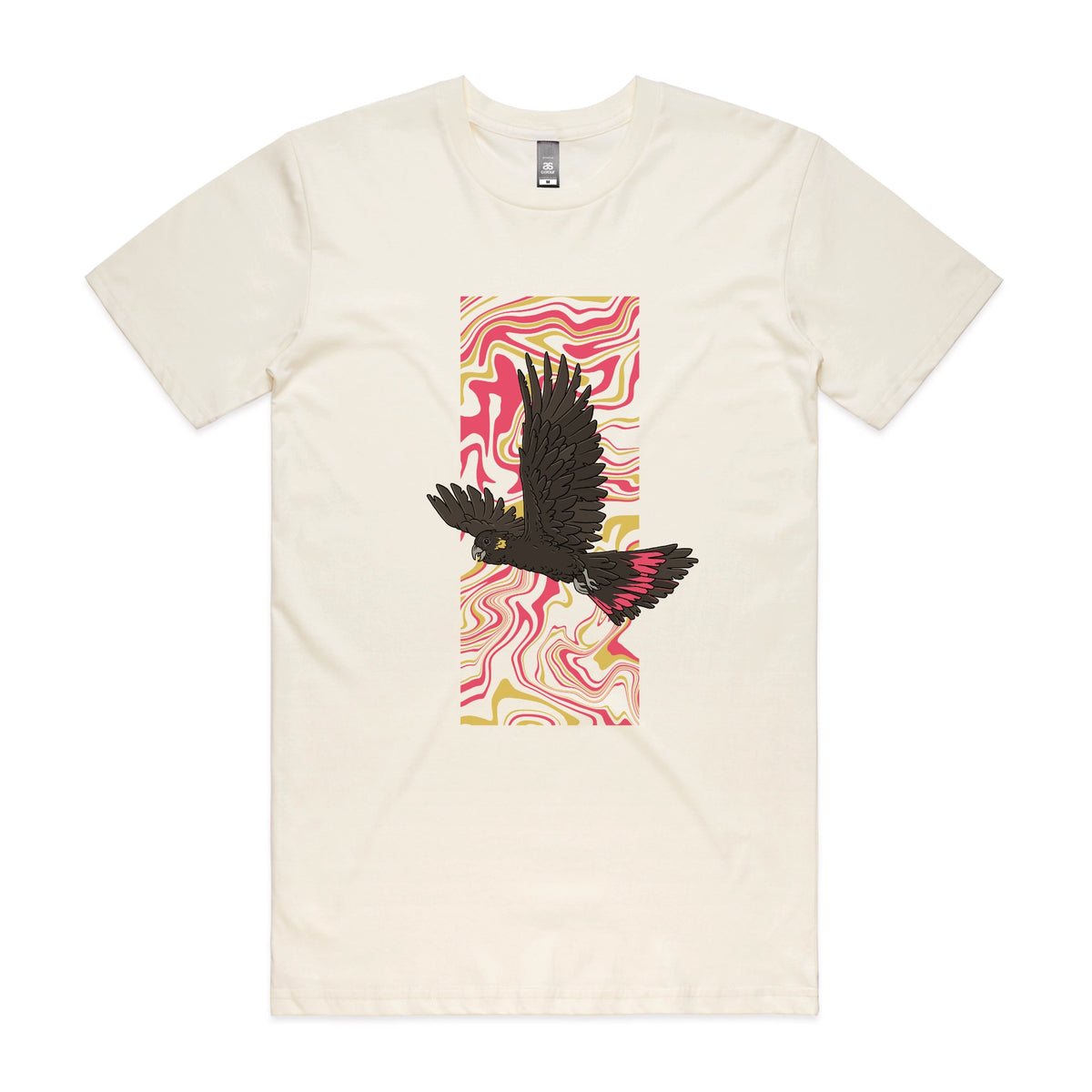 Ecru unisex t-shirt with Black Cockatoo Swirl graphic by Lonely Kids Club