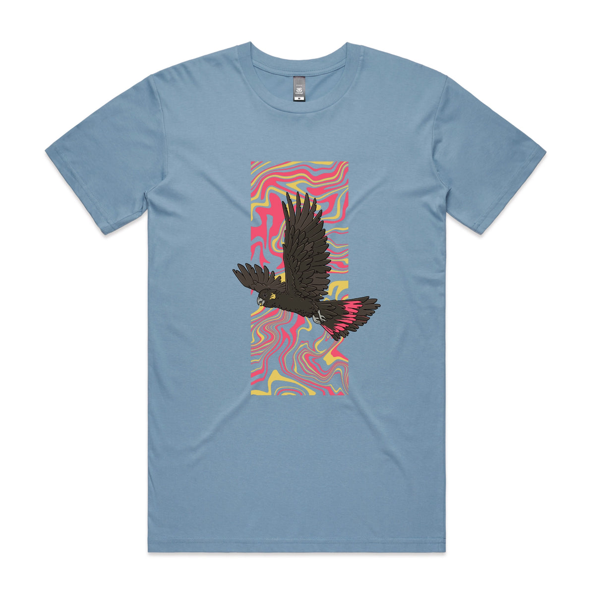 Carolina Blue unisex t-shirt with Black Cockatoo Swirl graphic by Lonely Kids Club