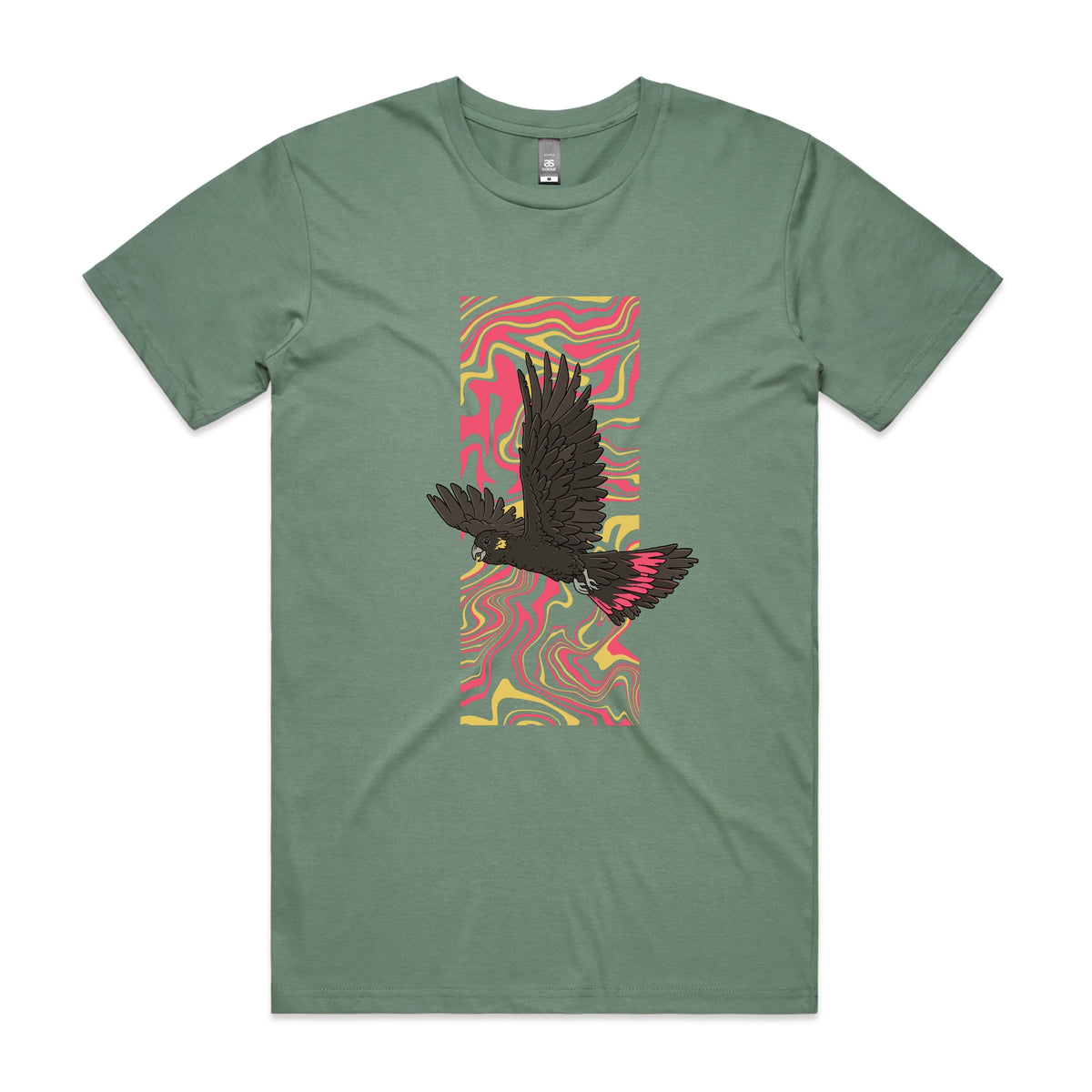 Sage unisex t-shirt with Black Cockatoo Swirl graphic by Lonely Kids Club