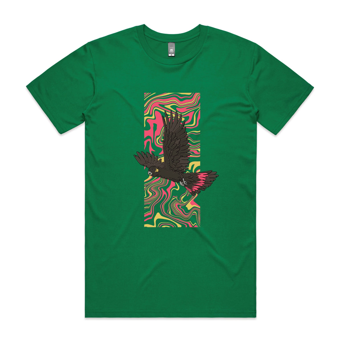 Green unisex t-shirt with Black Cockatoo Swirl graphic by Lonely Kids Club