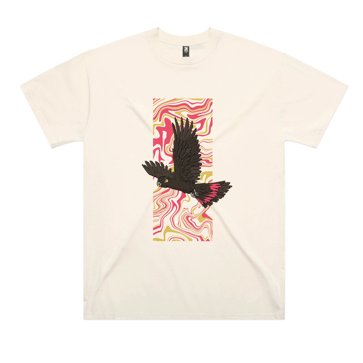 Ecru oversized t-shirt with Black Cockatoo Swirl graphic by Lonely Kids Club
