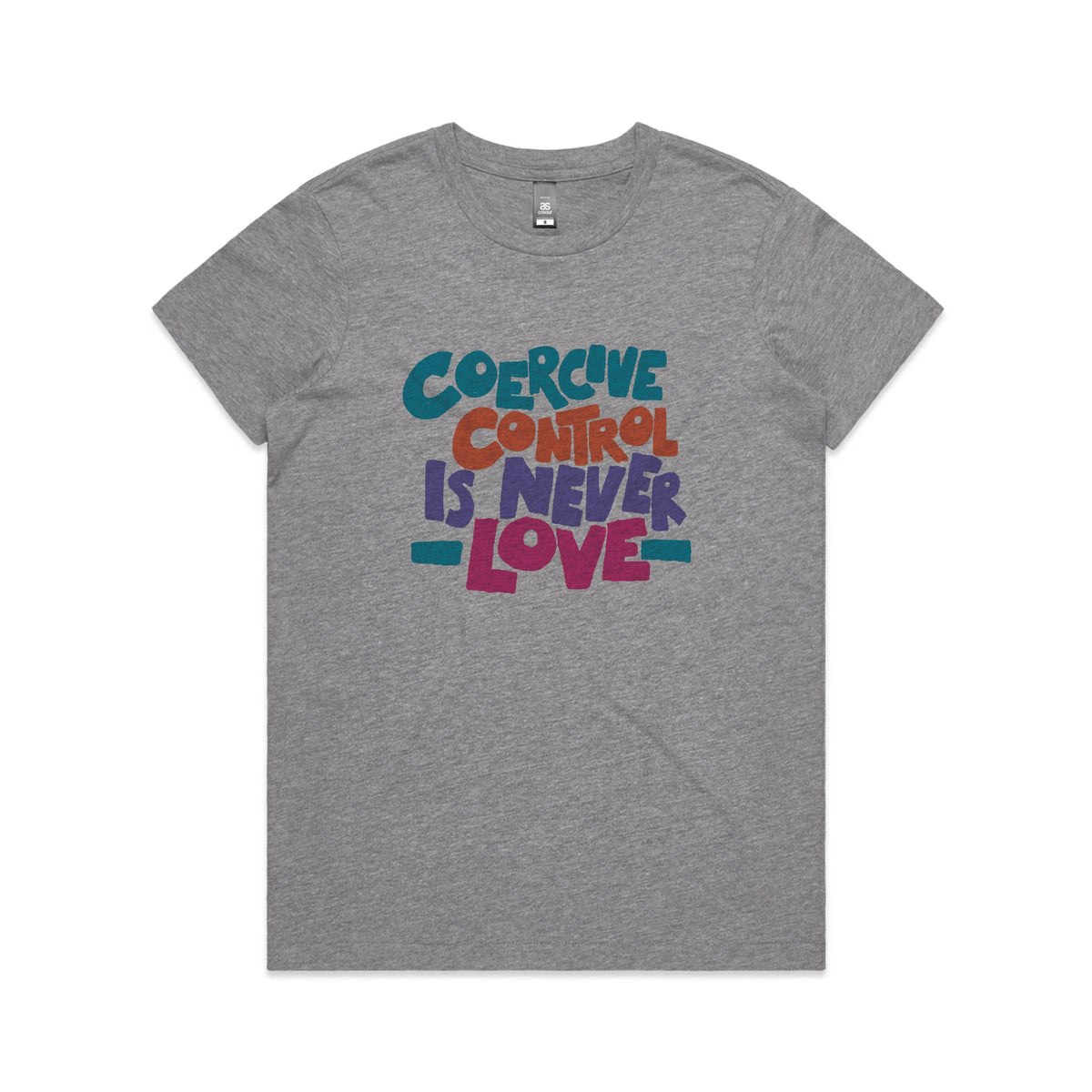 Grey Marle fitted womens t-shirt with Coercive Control graphic by Lonely Kids Club