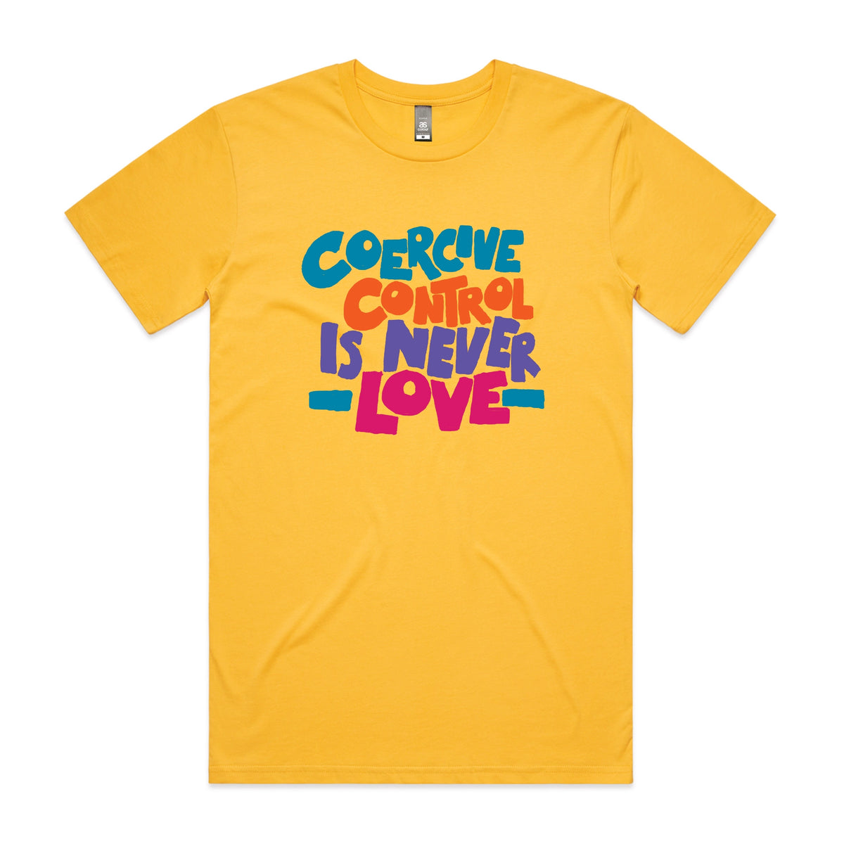 Yellow unisex t-shirt with Coercive Control graphic by Lonely Kids Club