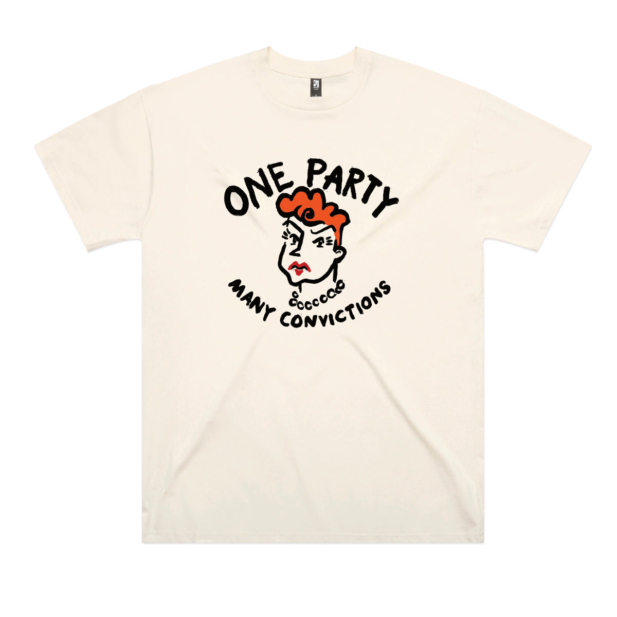 Ecru oversized t-shirt with Many Convictions graphic by Lonely Kids Club