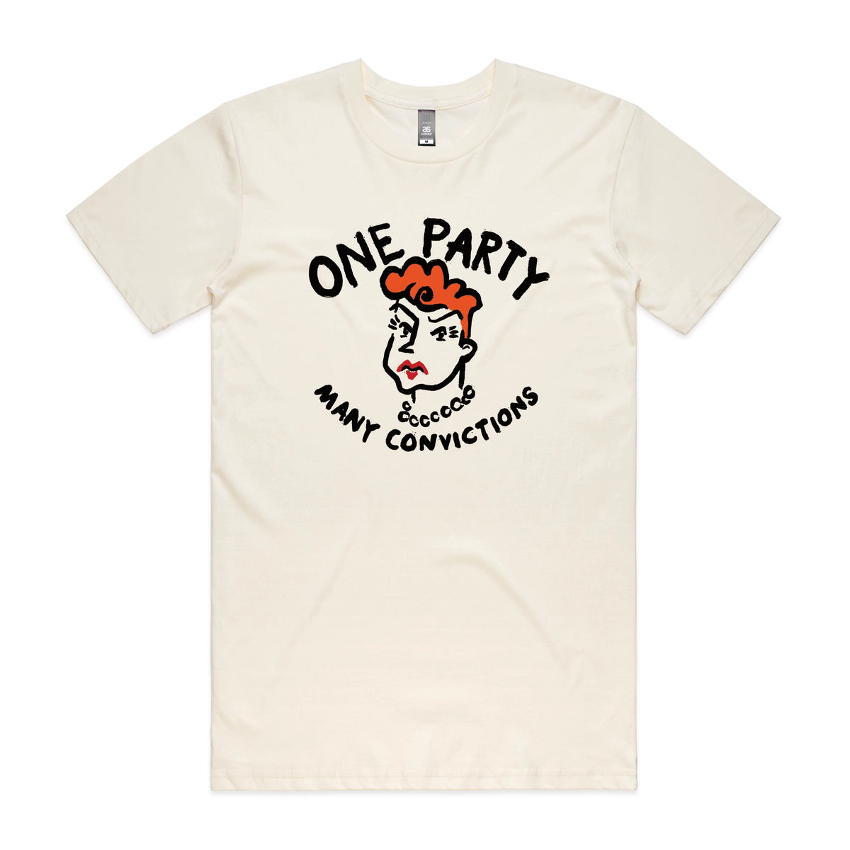 Ecru unisex t-shirt with Many Convictions graphic by Lonely Kids Club