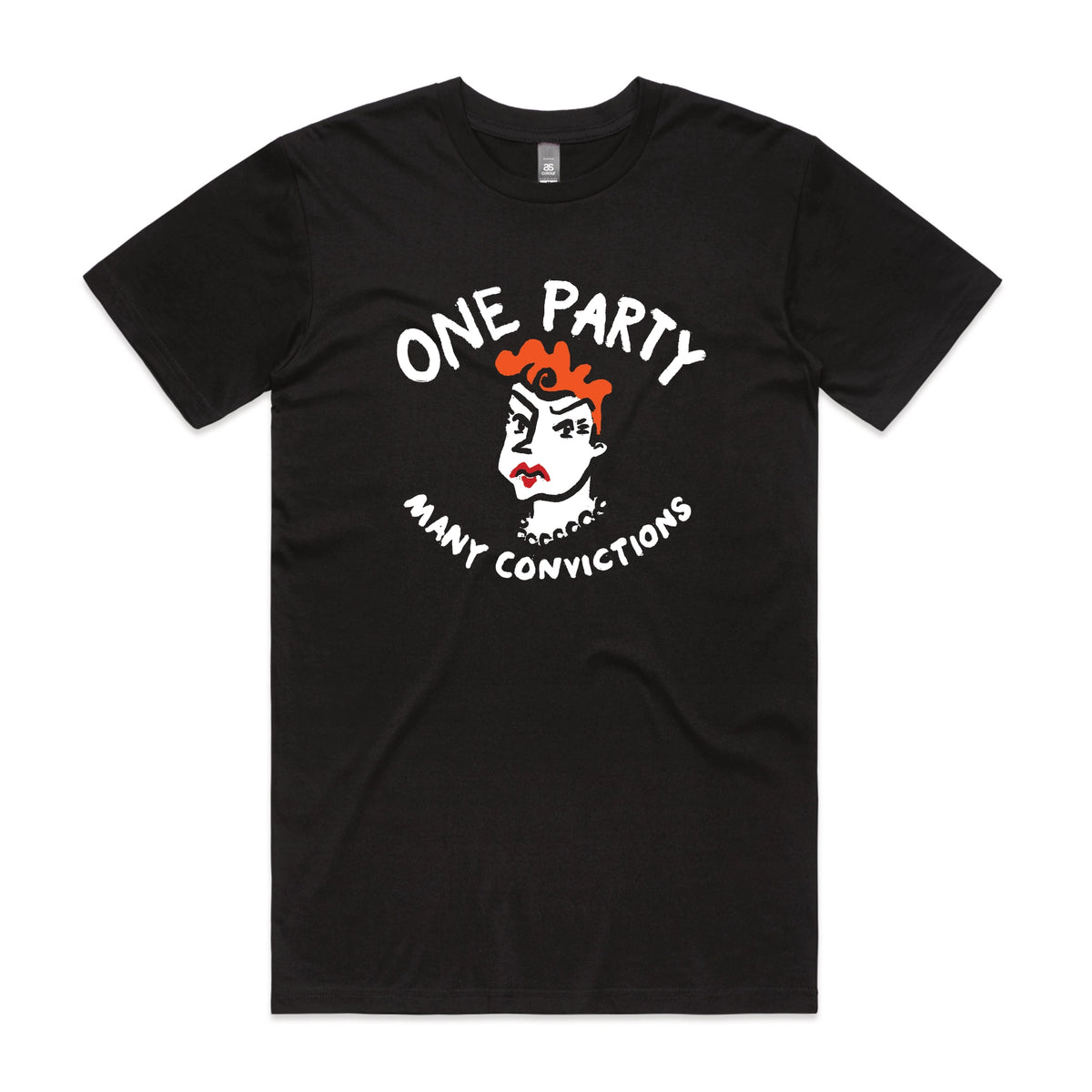 Black unisex t-shirt with Many Convictions graphic by Lonely Kids Club