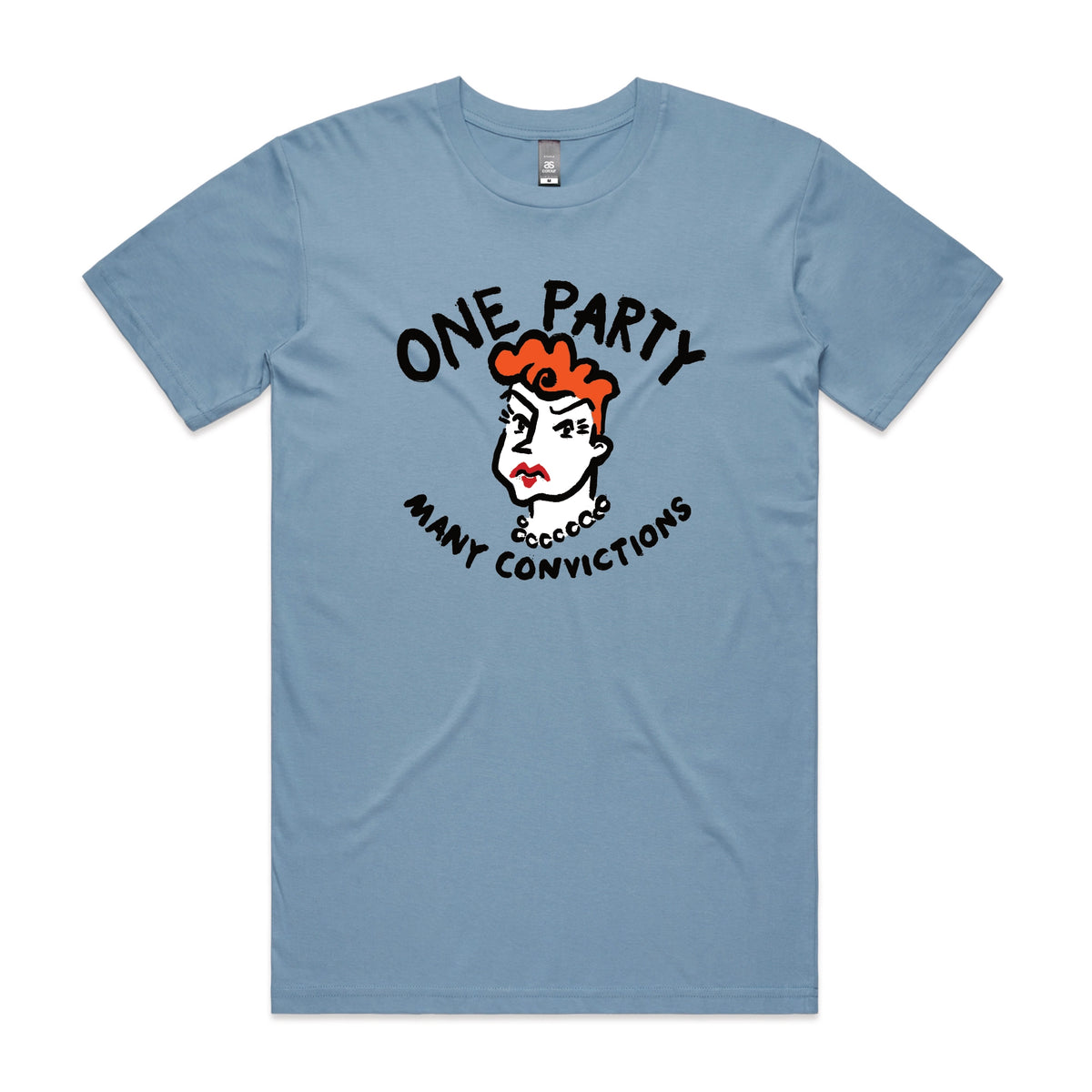 Carolina Blue unisex t-shirt with Many Convictions graphic by Lonely Kids Club